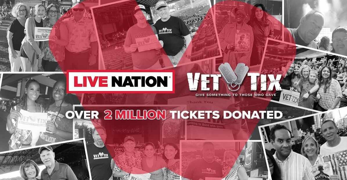 More than two million tickets have been donated by Live Nation and VET Tix thanks to their partnership